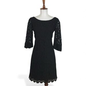Shoshanna REVOLVE Black Patricia Dress Women’s 4 Lace Crew Neck 3/4 Sleeve Mini